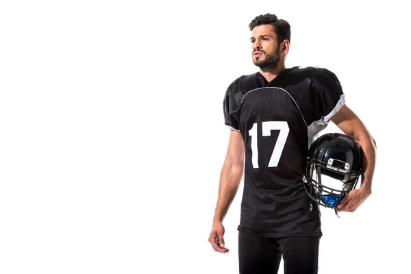 American Football player Isolated On White with copy space