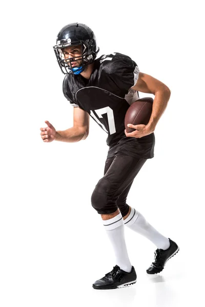 American Football Speler Unifom Met Bal Geïsoleerd Wit — Stockfoto