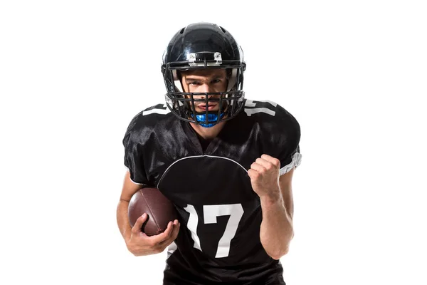American Football Player Ball Clenched Hand Isolated White — Stock Photo, Image