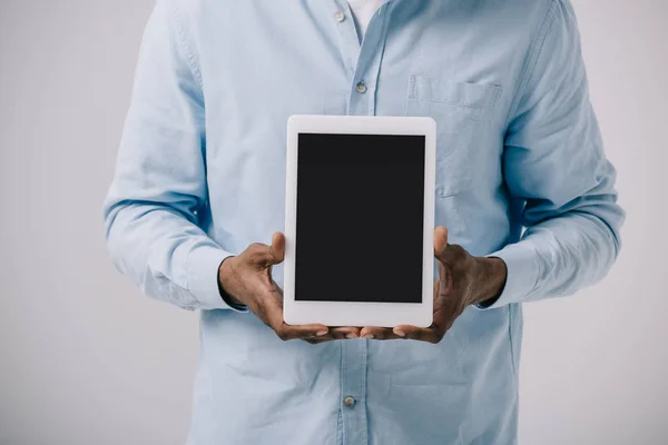 Cropped View African American Man Holding Digital Tablet Blank Screen — Stock Photo, Image