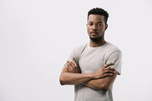 Curly African American Man Standing Crossed Arms While Looking Camera — Stock Photo, Image