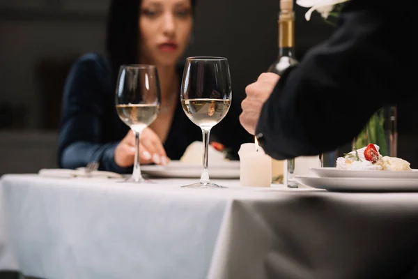 Selective Focus Young Woman Having Romantic Dinner Boyfriend — Stock Photo, Image