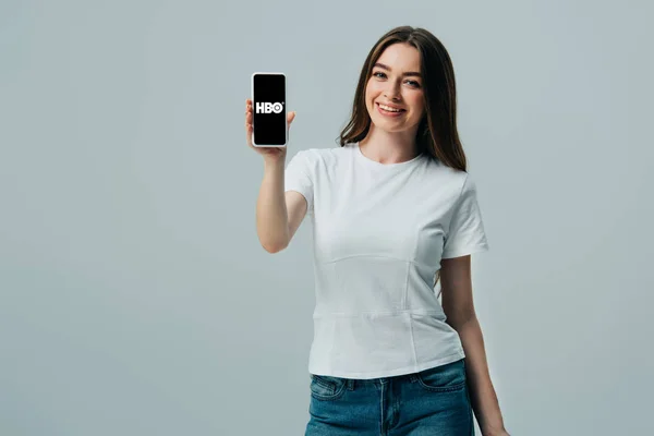 Kyiv Ucrania Junio 2019 Hermosa Chica Feliz Camiseta Blanca Que — Foto de Stock