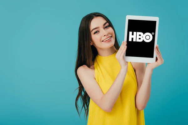 Kiev Ukrayna Haziran 2019 Turkuaz Üzerinde Izole Hbo Uygulaması Ile — Stok fotoğraf