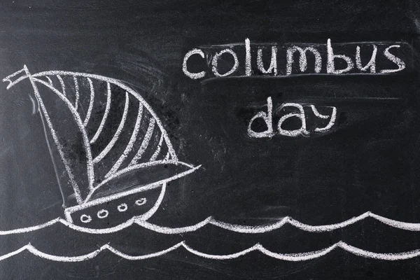 Chalkboard Ship Drawing Columbus Day Inscription — Stock Photo, Image