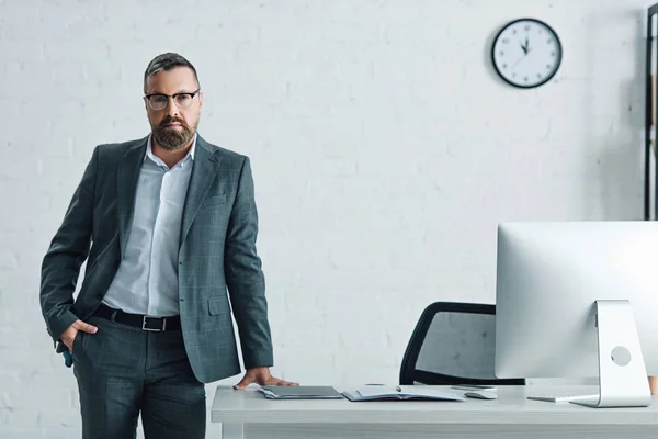 Handsome Businessman Formal Wear Glasses Looking Camera — Stock Photo, Image