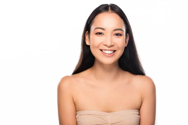 Feliz Bela Mulher Asiática Isolado Branco — Fotografia de Stock