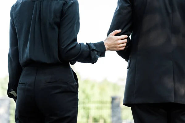 Cropped View Woman Touching Hand Senior Man Funeral — Stock Photo, Image