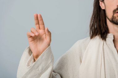gri izole dini adam gesturing kırpılmış görünümü 