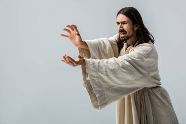 korkmuş dindar adam gri izole gesturing