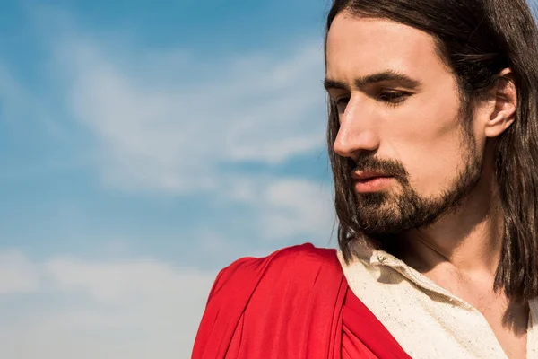 Hombre Religioso Barbudo Contra Cielo Azul Las Nubes — Foto de Stock