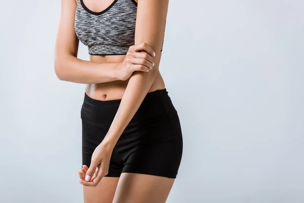 Partial View Sportswoman Arm Pain Isolated Grey — Stock Photo, Image