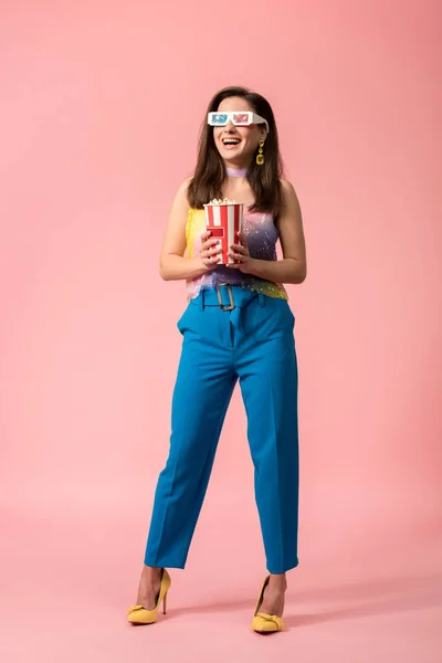 Full Length View Happy Young Stylish Disco Girl Glasses Holding — Stock Photo, Image