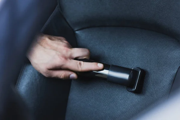Cropped View Car Cleaner Vacuuming Car Seat — Stock Photo, Image