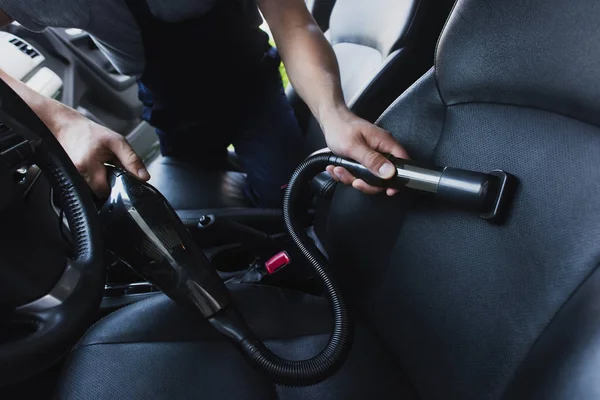 Partial View Car Cleaner Vacuuming Drivers Seat Car — Stock Photo, Image