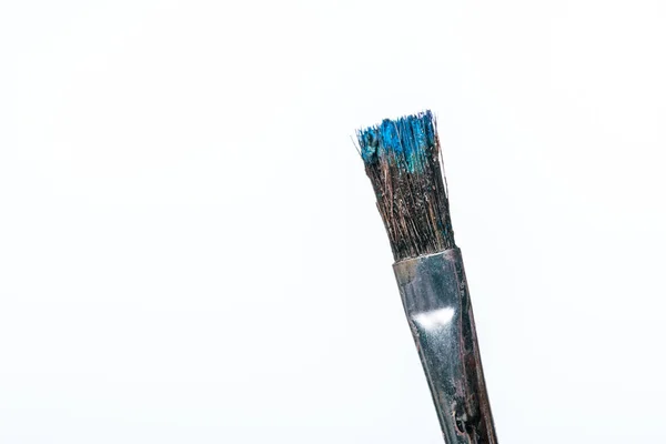 Close Paintbrush Blue Paint Isolated White — Stock Photo, Image