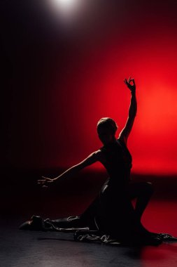 Kırmızı elbiseyle dans eden genç flamenko dansçısının silueti.