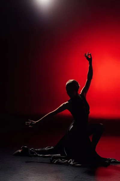 Silhouette Young Flamenco Dancer Dress Dancing Red — Stock Photo, Image