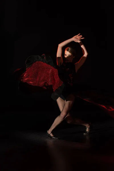 Pretty Young Dancer Hands Head Dancing Flamenco Black — Stock Photo, Image