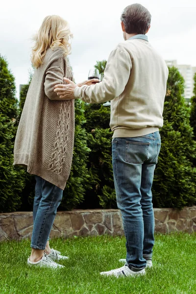 Back View Mature Couple Looking Away While Holding Glasses Wine — Stock Photo, Image