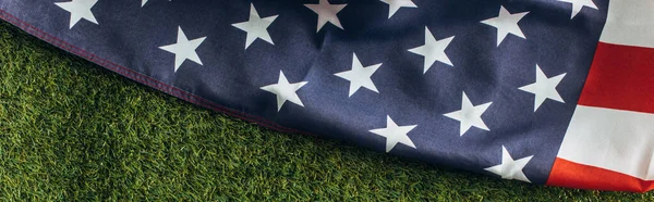 Horizontal Crop American Flag Stars Stripes Green Grass Labor Day — Stock Photo, Image