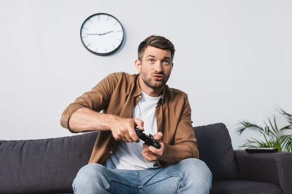 Kyiv Ukraine June 2020 Excited Man Playing Video Game Joystick — Stock Photo, Image