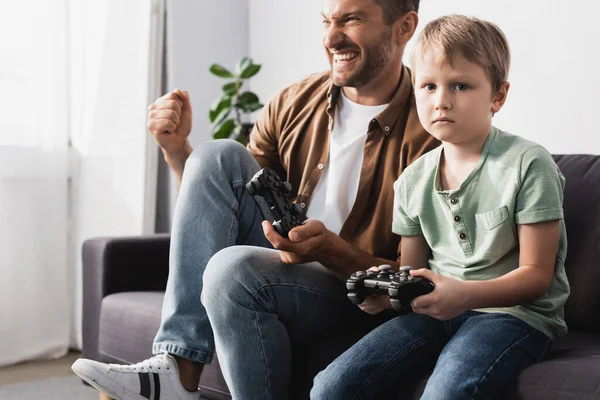 Kyiv Ukraine June 2020 Upset Boy Holding Joystick Looking Camera — Stock Photo, Image