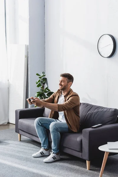 Kyiv Ukraine June 2020 Excited Man Playing Video Game While — Stock Photo, Image