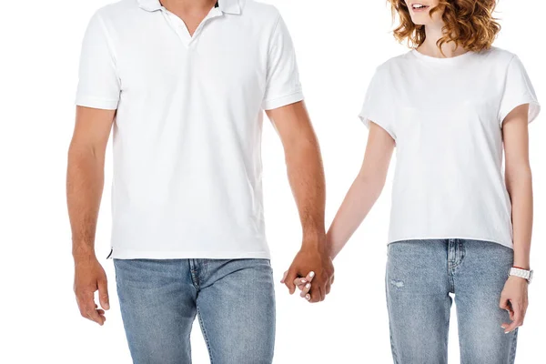 Cropped View Man Woman Holding Hands Isolated White — Stock Photo, Image