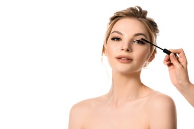 El ve rimel. Çıplak sarışın kadın. Beyaz tenli.