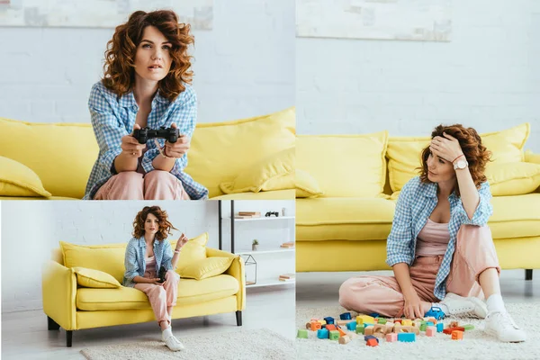 Kyiv Ukraine June 2020 Collage Young Woman Playing Video Game — Stock Photo, Image