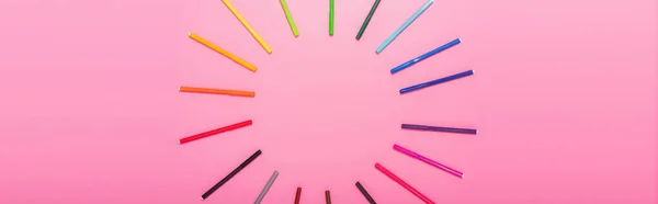 Top View Circle Frame Color Felt Pens Pink Copy Space — Stock Photo, Image