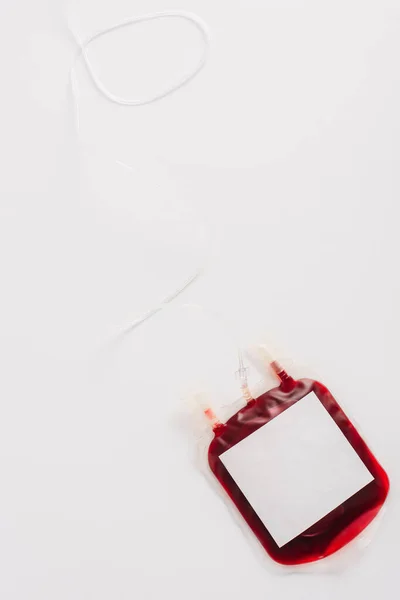 Top View Blood Donation Package Blank Label White Background — Stock Photo, Image