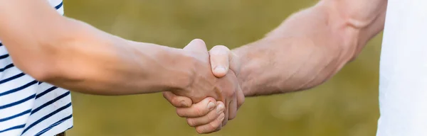 Cropped View Father Son Shaking Hands Panoramic Shot — Stock Photo, Image