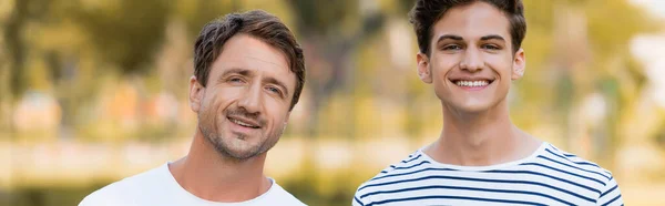 Panoramic Shot Father Teenager Son Looking Camera — Stock Photo, Image