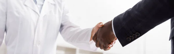 Partial View African American Man Shaking Hands Doctor Panoramic Shot — Stock Photo, Image