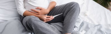 Yatakta termometre tutan hamile kadının web sitesi başlığı 