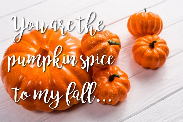 Orange Vegetable You Pumpkin Spice Fall Lettering White Wooden Background — Stock Photo, Image