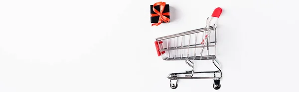 Website Header Small Gift Box Shopping Cart White Background — Stock Photo, Image