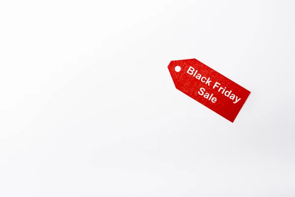 Top View Price Tag Black Friday Sale Lettering White Background — Stock Photo, Image