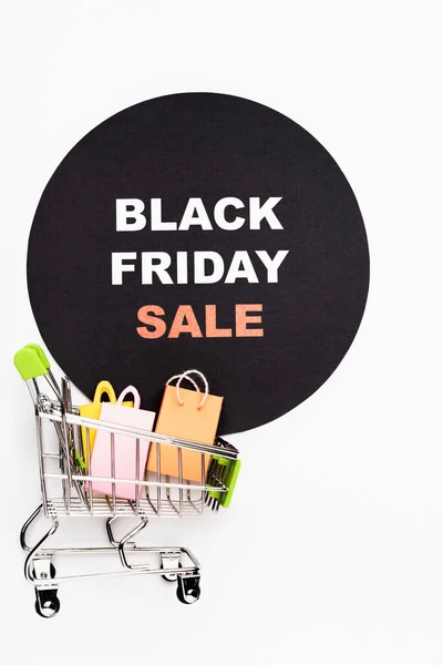 Top View Toy Shopping Cart Bags Circle Black Friday Sale — Stock Photo, Image