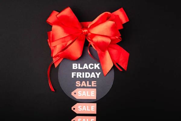 Top View Red Bow Circle Black Friday Sale Lettering Price — Stock Photo, Image