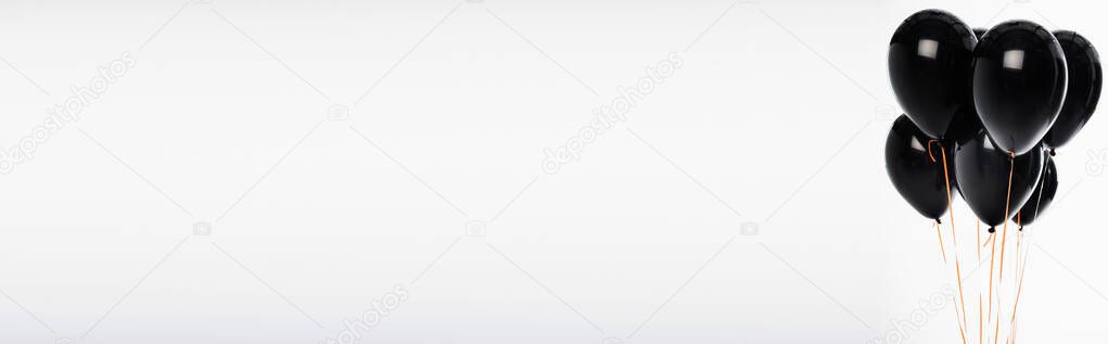 Panoramic orientation of black balloons on white background