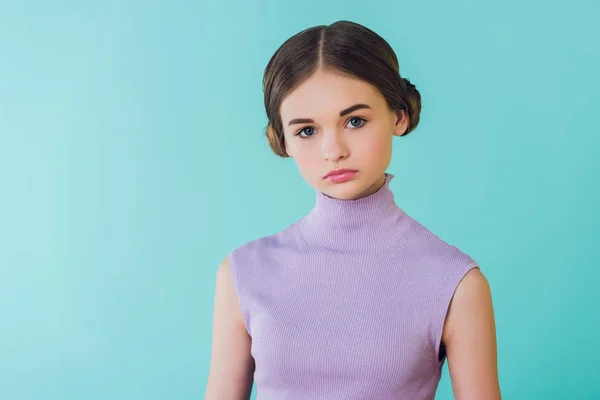 Portrait of fashionable youth girl, isolated on turquoise — Stock Photo