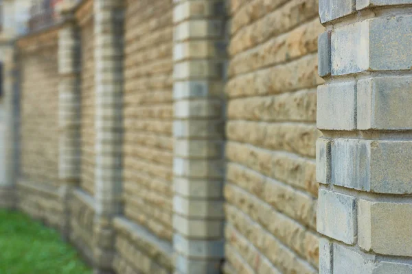 Close-up view of brick wall background, selective focus — Stock Photo