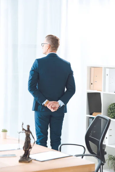 Back view of lawyer standing in office and looking at window — Stock Photo