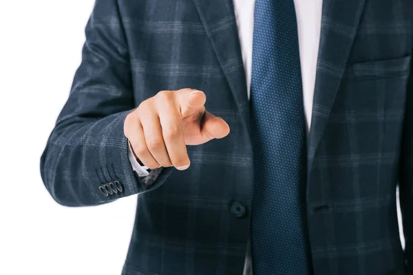 Visão parcial do empresário gesto isolado no branco — Fotografia de Stock