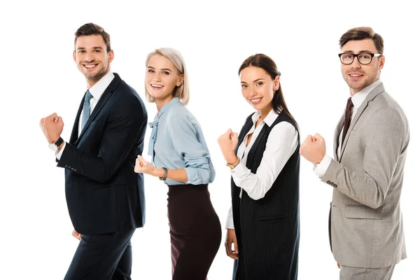 Професійна успішна бізнес команда тримає кулаки ізольовані на білому — стокове фото
