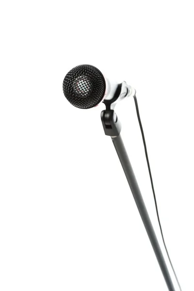 Vue rapprochée du microphone électrique isolé sur blanc — Photo de stock