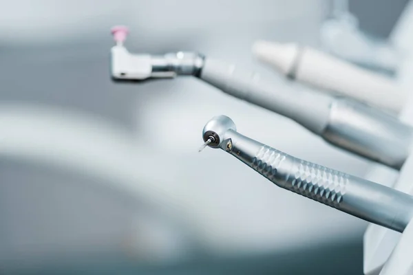 Selective focus of metallic drills in dental clinic — Stock Photo